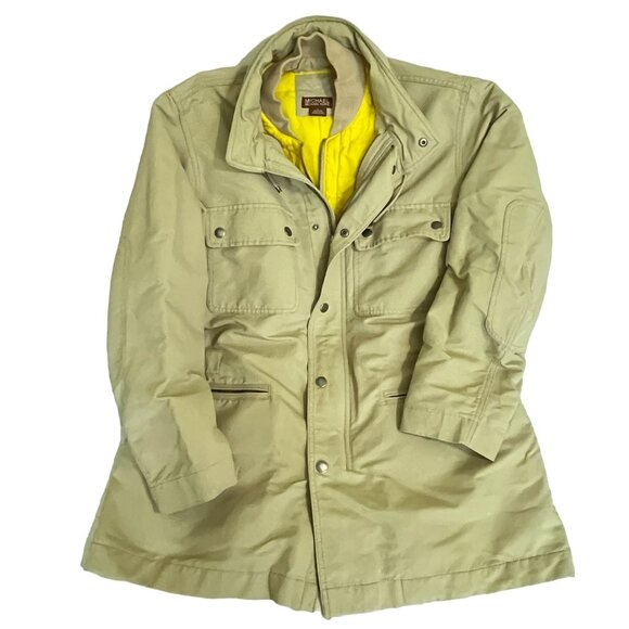 Michael Kors Double Jacket Mens Size Large Coat Brown Zip Up Yellow Inner Jacket - Picture 8 of 10